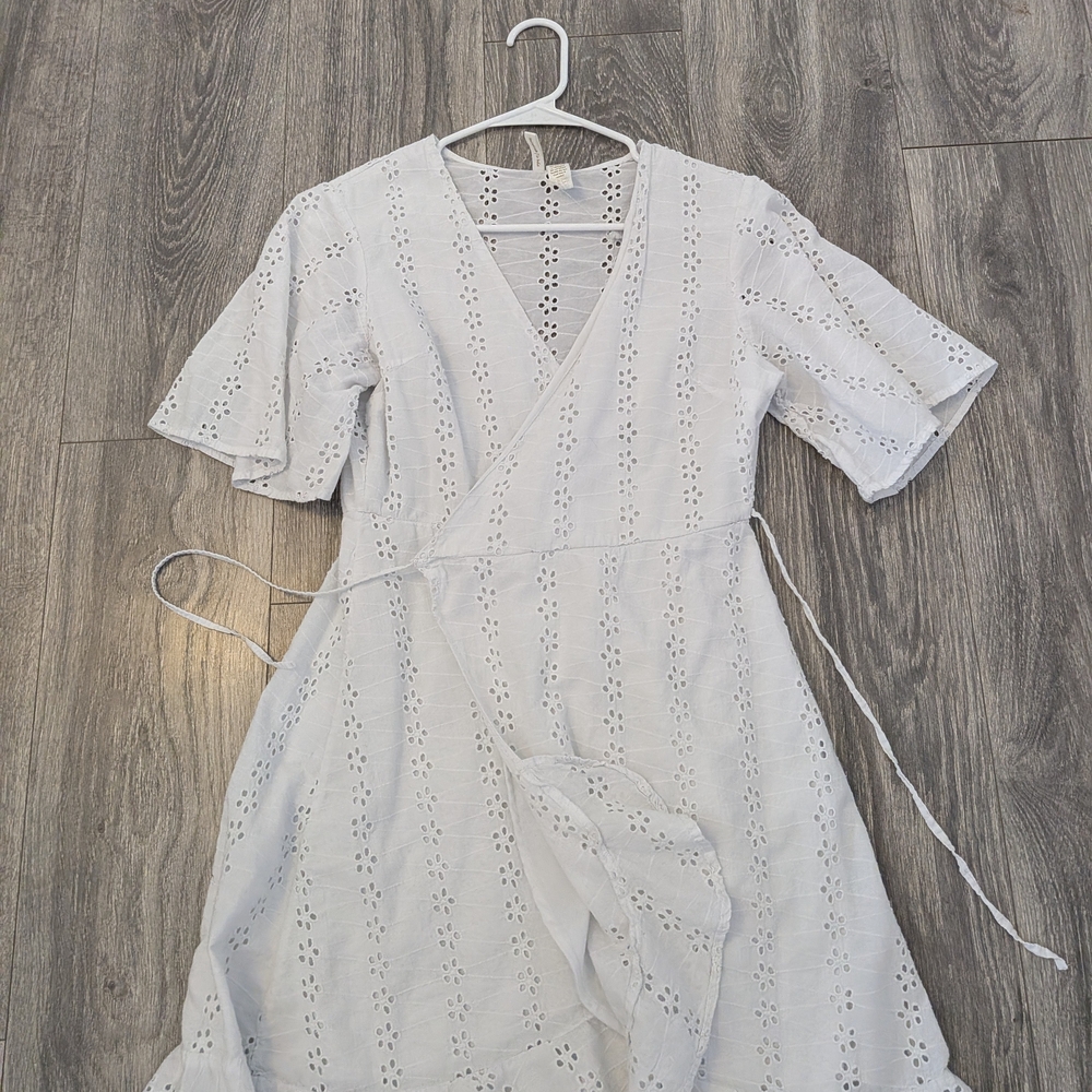 Japna Cream Eyelet Wrap Midi Dress